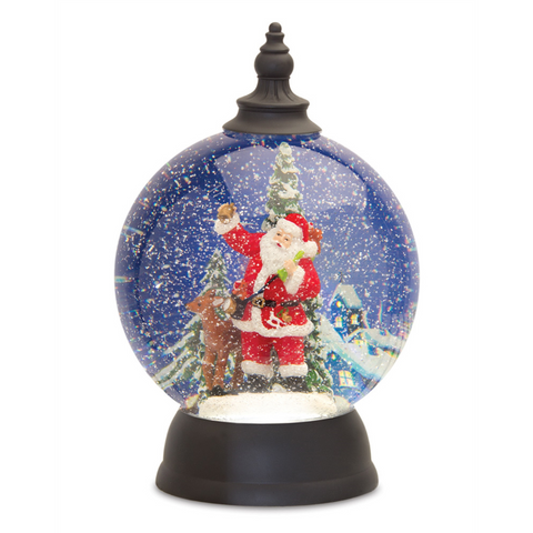 Santa With Deer Snowglobe Lantern