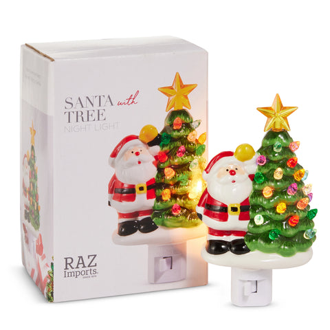 Retro Style Ceramic Santa With Tree Night Light