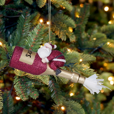 Santa On Champagne Bottle Ornament