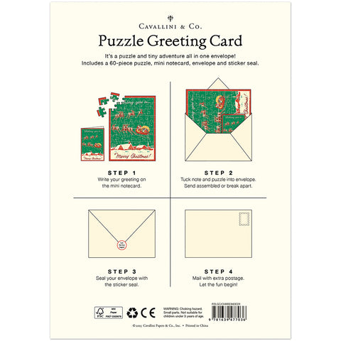 Santa's Sleigh + Reindeer Puzzle Greeting Card - Cavallini