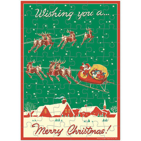 Santa's Sleigh + Reindeer Puzzle Greeting Card - Cavallini