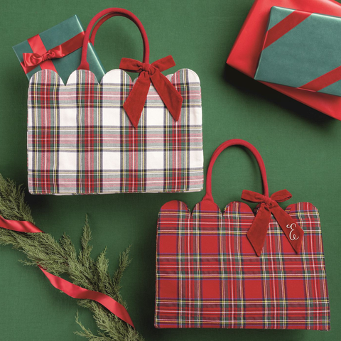 Scallop Tote - White Tartan