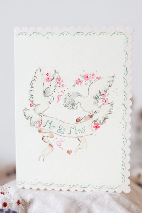 Mr & Mrs - Scalloped Edge Card, 165mm x 120mm