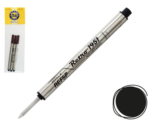 Retro51 Black Capless Rollerball Refill 3pk, 7"x2", Black