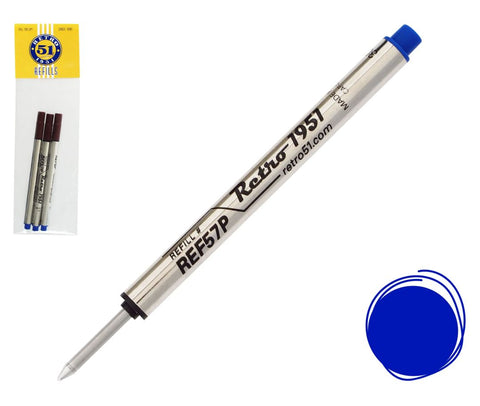 Retro51 Blue Capless Rollerball Refill 3pk, 7"x2", Blue