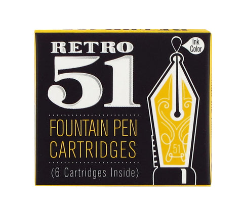 Retro51 Black Fountain Pen Cartridges 6pk, 2"x2", Black