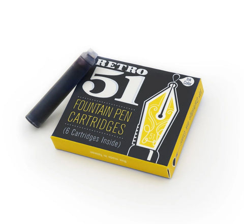 Retro51 Black Fountain Pen Cartridges 6pk, 2"x2", Black