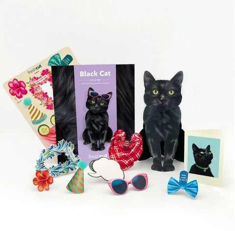 Black Cat Pop-Up Greeting Card, 10.25"x7.75"