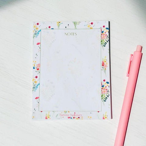 Secret Garden Notepad, 6 x 3/4, White and Pick and Blue