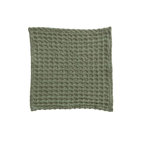 Set Of Three Stonewashed Cotton Waffle Weave Dish Cloths, Green