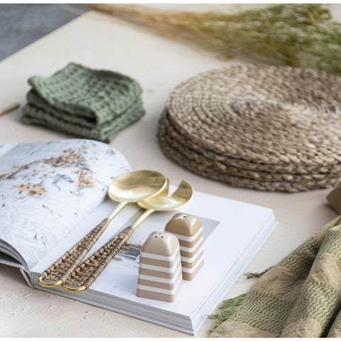 Set Of Three Stonewashed Cotton Waffle Weave Dish Cloths, Green