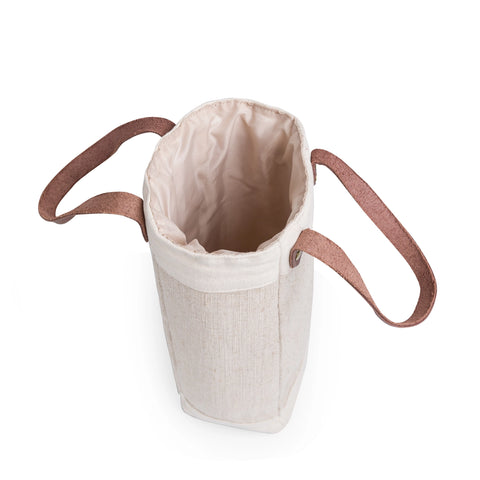 Single Bottle Insulated Wine Cooler Tote Bag - Beige + Brown