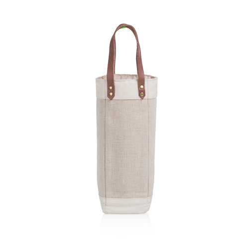Single Bottle Insulated Wine Cooler Tote Bag - Beige + Brown