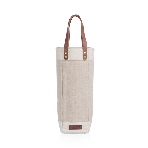 Single Bottle Insulated Wine Cooler Tote Bag - Beige + Brown