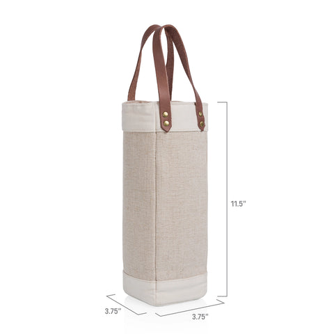 Single Bottle Insulated Wine Cooler Tote Bag - Beige + Brown