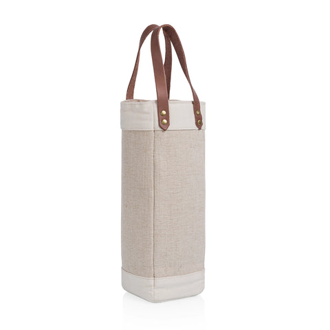 Single Bottle Insulated Wine Cooler Tote Bag - Beige + Brown