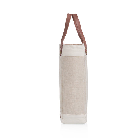 Single Bottle Insulated Wine Cooler Tote Bag - Beige + Brown