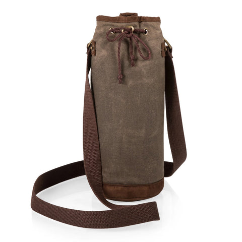 Single Bottle Insulated Wine Cooler Tote Bag - Khaki Green + Beige