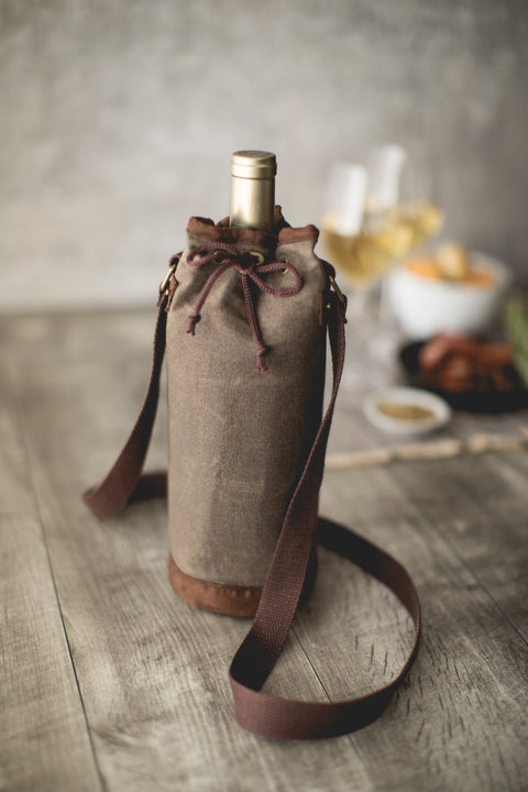 Single Bottle Insulated Wine Cooler Tote Bag - Khaki Green + Beige