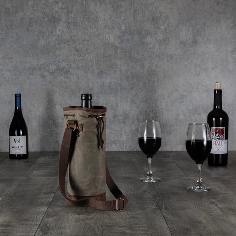 Single Bottle Insulated Wine Cooler Tote Bag - Khaki Green + Beige