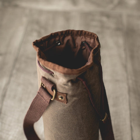 Single Bottle Insulated Wine Cooler Tote Bag - Khaki Green + Beige