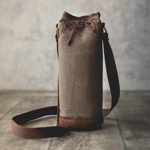 Single Bottle Insulated Wine Cooler Tote Bag - Khaki Green + Beige
