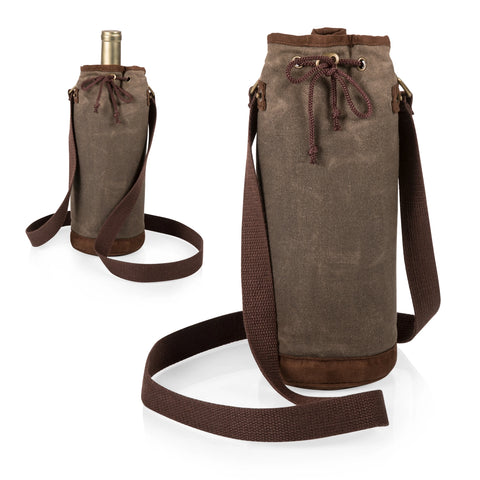 Single Bottle Insulated Wine Cooler Tote Bag - Khaki Green + Beige