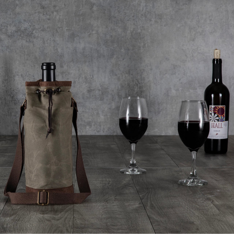 Single Bottle Insulated Wine Cooler Tote Bag - Khaki Green + Beige