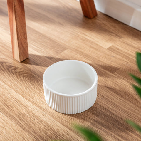 Small Jardin Ribbed Pet Bowl - White