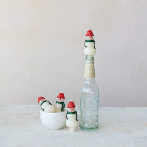 Snowman Shaped Bottle Taper Candles, S/4