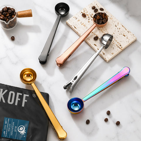 Stainless Steel Coffee Spoon with Bag Clip - Rose Gold
