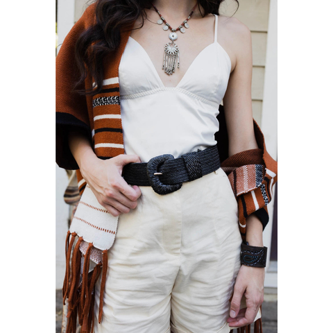 Stirata Raffia Belt - Black