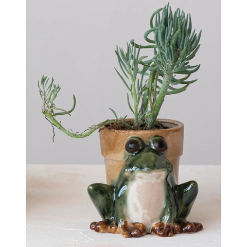 Stoneware Frog Planter