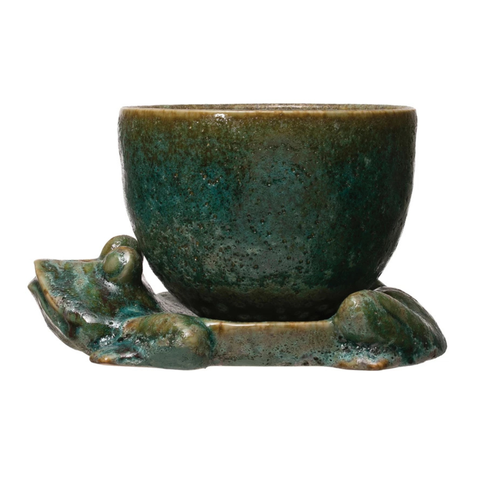 Stoneware Planter with Frog Base