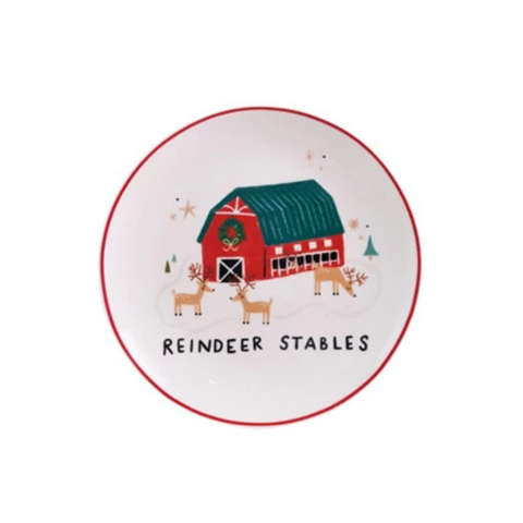 Plate with North Pole Village Building - Reindeer Stables