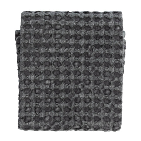 Stonewashed Cotton Waffle Weave Tea Towel, Charcoal