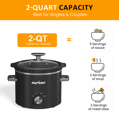 Sunvivi 2 Quart Slow Cooker With Removable Pot - Black