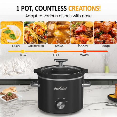 Sunvivi 2 Quart Slow Cooker With Removable Pot - Black