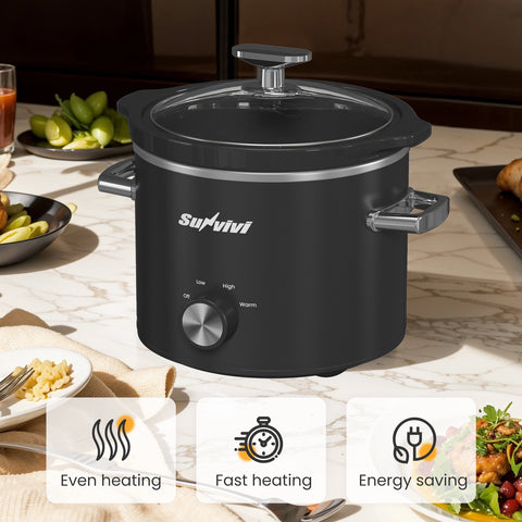 Sunvivi 2 Quart Slow Cooker With Removable Pot - Black