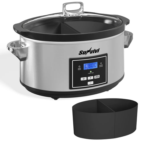 Sunvivi 6 Quart Programmable Slow Cooker With 2 in 1 Silicone Liner - Silver