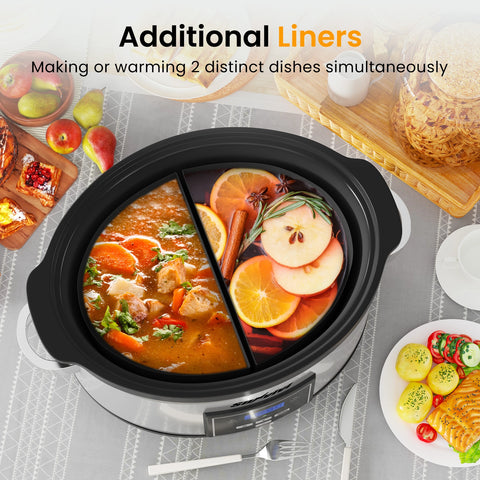 Sunvivi 6 Quart Programmable Slow Cooker With 2 in 1 Silicone Liner - Silver