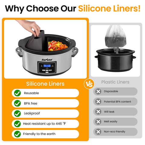 Sunvivi 6 Quart Programmable Slow Cooker With 2 in 1 Silicone Liner - Silver