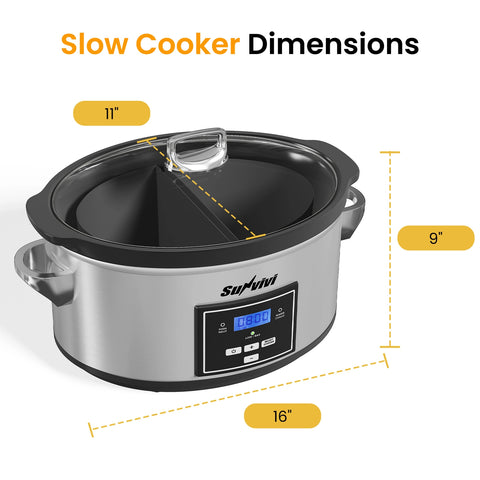 Sunvivi 6 Quart Programmable Slow Cooker With 2 in 1 Silicone Liner - Silver