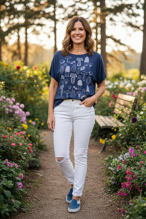 Mushrooms Renata Tee by Supermaggie - Dark Sea