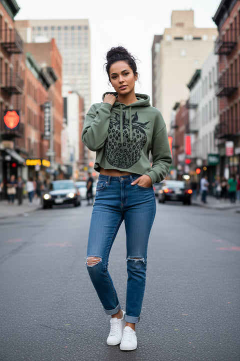Strawberry Mandy Crop Hoodie by Supermaggie - Olive