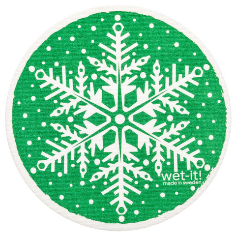 Swedish Dish Cloth - Green Snowflake Round