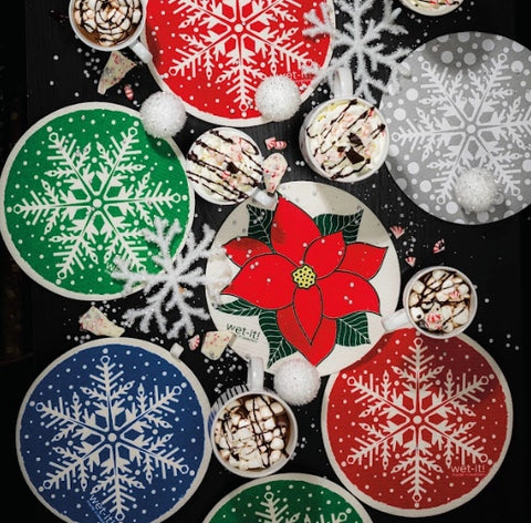 Swedish Dish Cloth - Green Snowflake Round