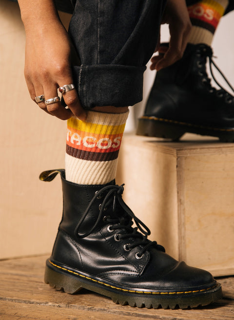 Tacos Van Striped Western Comfy Crew Socks by Pyknic