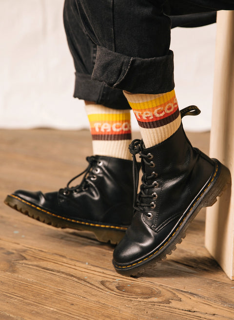 Tacos Van Striped Western Comfy Crew Socks by Pyknic