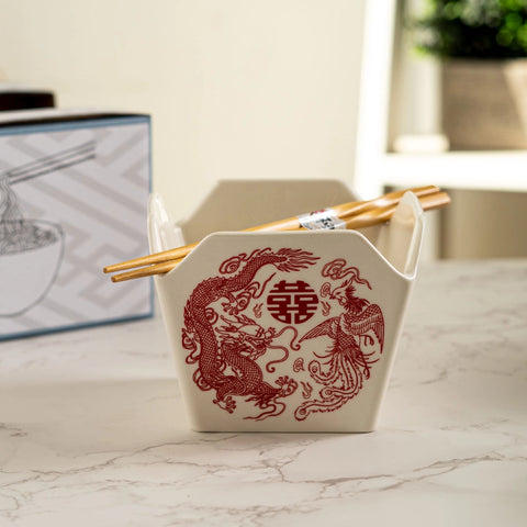Takeout Box Serving Bowl with Chopsticks - Dragon + Phoenix